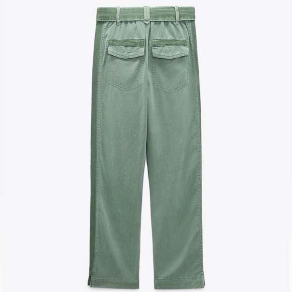 ZARA PAPERBACK PANTS WITH CONTRASTING BELT GREEN Sz L - Picture 9 of 16